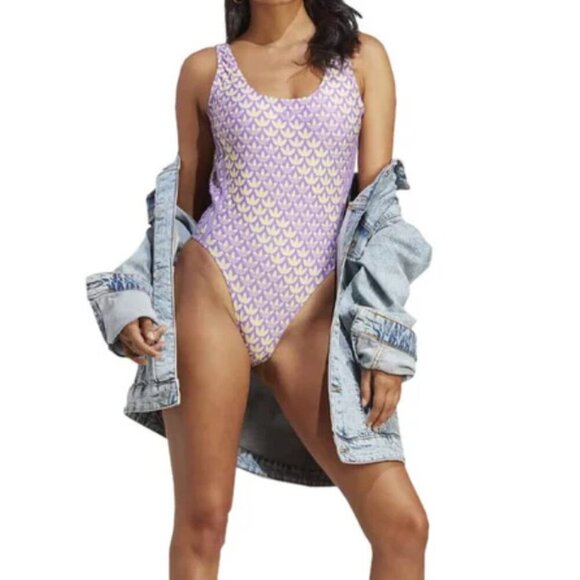 adidas - Women's Originals Monogram 3-Stripes Swimsuit 14 - Picture 2 of 6
